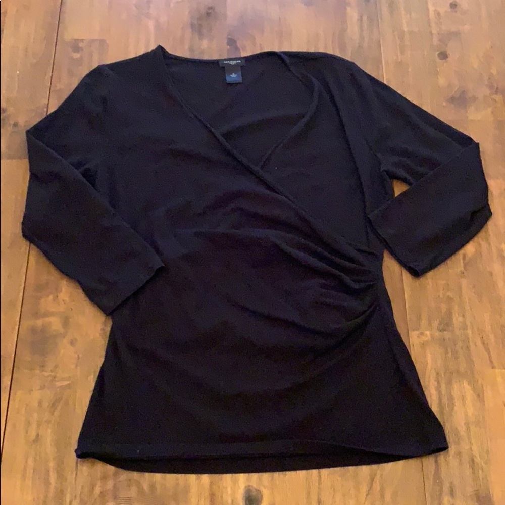 Ann Taylor Black Wrap-Style Long Sleeve Top